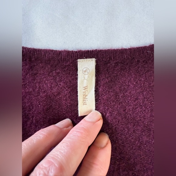 WISHLIST Deep eggplant with rainbow stripe V neck sweater size M/L. - Picture 8 of 12